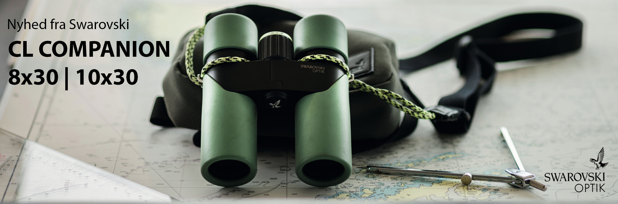 Den nye Swarovski Compaion CL liggende op ad den tilhørende Kikkerttaske